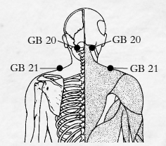 Acupressure points: gall bladder 20 and 21