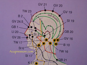 Chart of acupressure points on head.